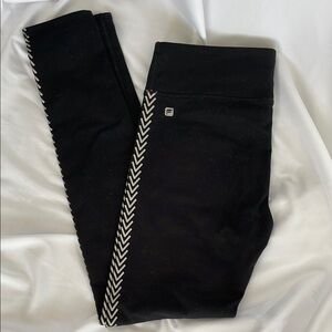 Fabletics Black Leggings with Reflective Chevron Tuxedo Stripe Size 8
